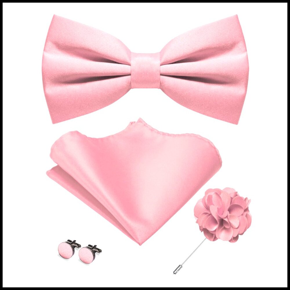 Classic Pre-Tied Bow Tie Set with Pocket Square Cufflinks Lapel Pin Elegant